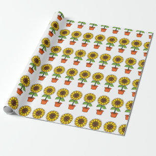 Kawaii Sunflower Plant in a Pot Wrapping Paper