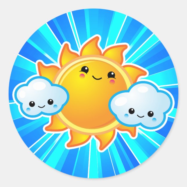 Kawaii Sunny Day Classic Round Sticker (Front)