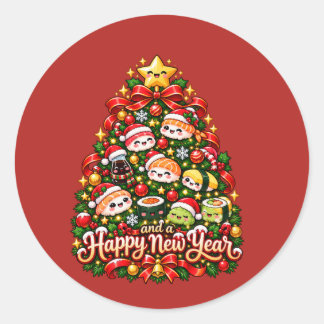 Kawaii Sushi Christmas Tree Classic Round Sticker