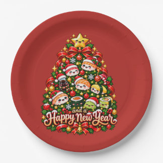 Kawaii Sushi Christmas Tree Paper Plate