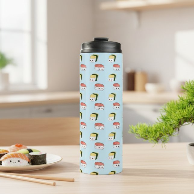 Kawaii Sushi Japanese Food Blue Maki Roll Nigiri Thermal Tumbler (Creator Uploaded)