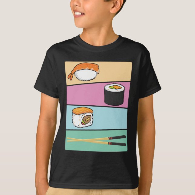 Kawaii Sushi Japanese Food Maki Nigiri Chopsticks T-Shirt (Front)