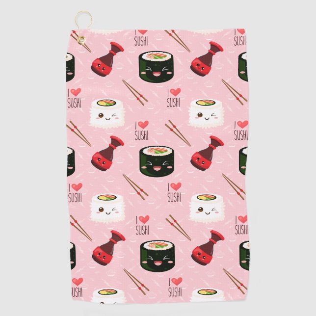 Kawaii Sushi Pattern Light Pink     Golf Towel (Front)