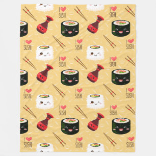 Kawaii Sushi Pattern Light Yellow     Fleece Blanket