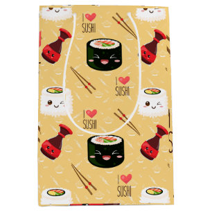Kawaii Sushi Pattern Light Yellow    Medium Gift Bag