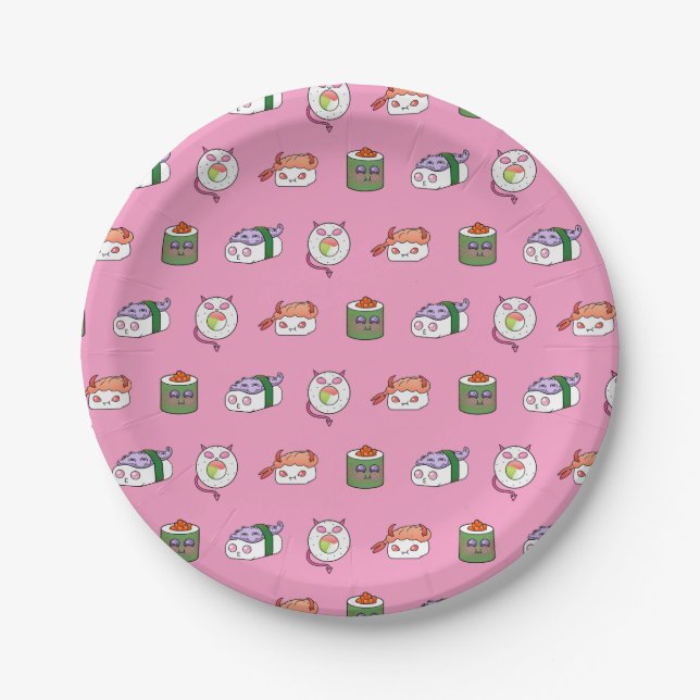 Kawaii Sushi Pattern Paper Plate (Front)
