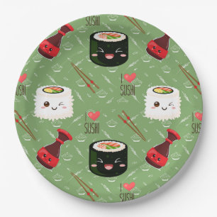 Kawaii Sushi Pattern  Paper Plate