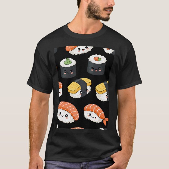 Kawaii Sushi Pattern T-Shirt (Front)