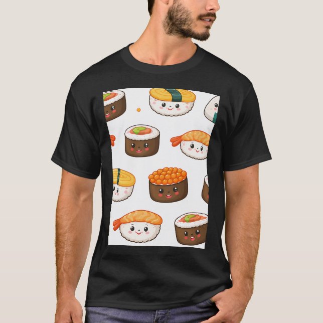 Kawaii Sushi Pattern T-Shirt (Front)