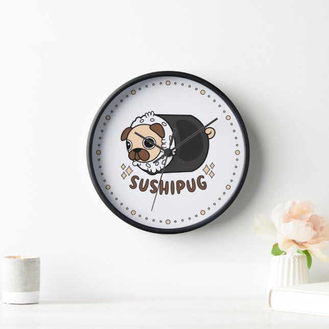 Kawaii Sushi Pug Mashup Funny Dog Lover Gift Clock (Home)