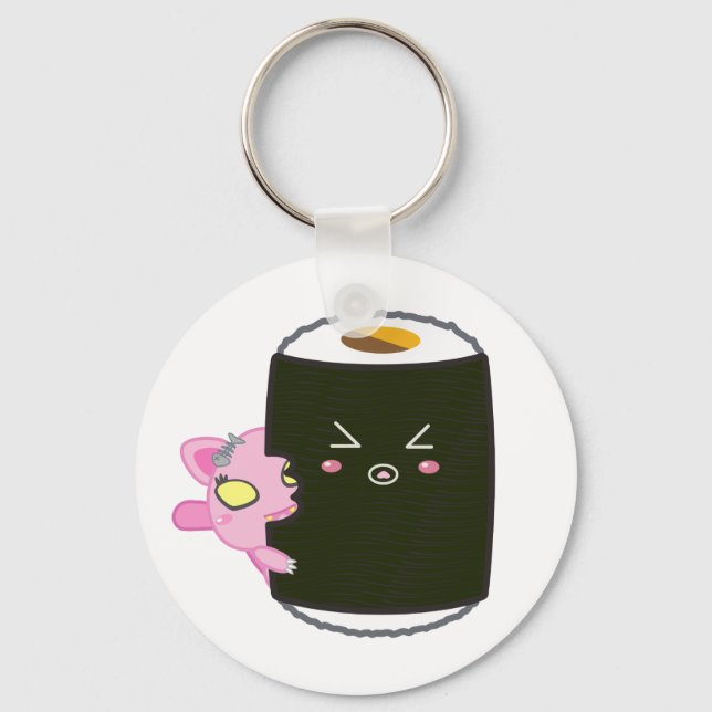 Kawaii Sushi Roll with Nadel the Cat Keychain (Front)