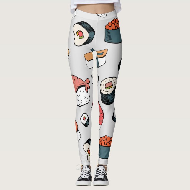  Kawaii Sushi Rolls Pattern Slip-On Sneakers Leggings (Front)