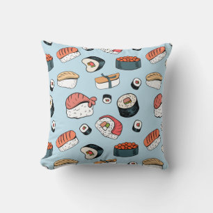 Kawaii Sushi Rolls Pattern Throw Pillow