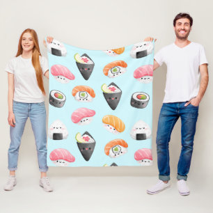 kawaii sushi rolls, sushi pattern fleece blanket