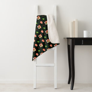 kawaii sushi rolls, sushi pattern sherpa blanket