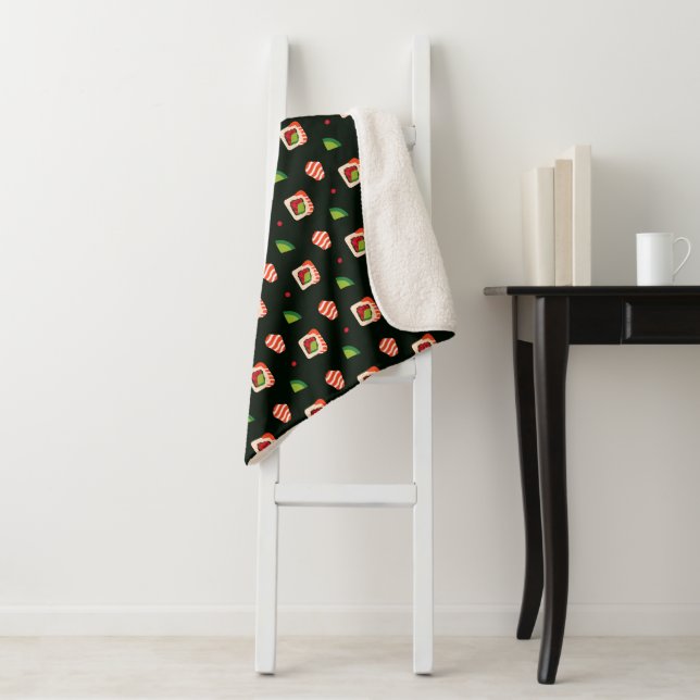 kawaii sushi rolls, sushi pattern sherpa blanket (In Situ)