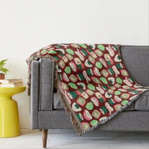 kawaii sushi rolls, sushi pattern throw blanket