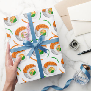 kawaii sushi rolls, sushi pattern wrapping paper