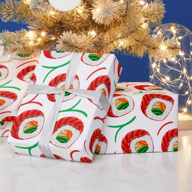 kawaii sushi rolls, sushi pattern wrapping paper (Holidays)