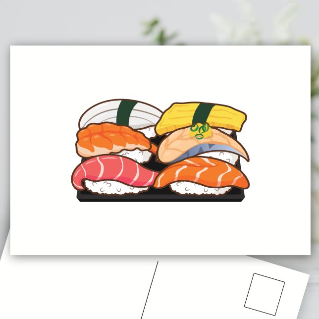 Kawaii Sushi Set - Salmon Tuna Egg Shrimp Postcard (Creator Uploaded)