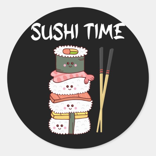 Kawaii Sushi Time Anime Cute Japanese Food Classic Round Sticker (Front)