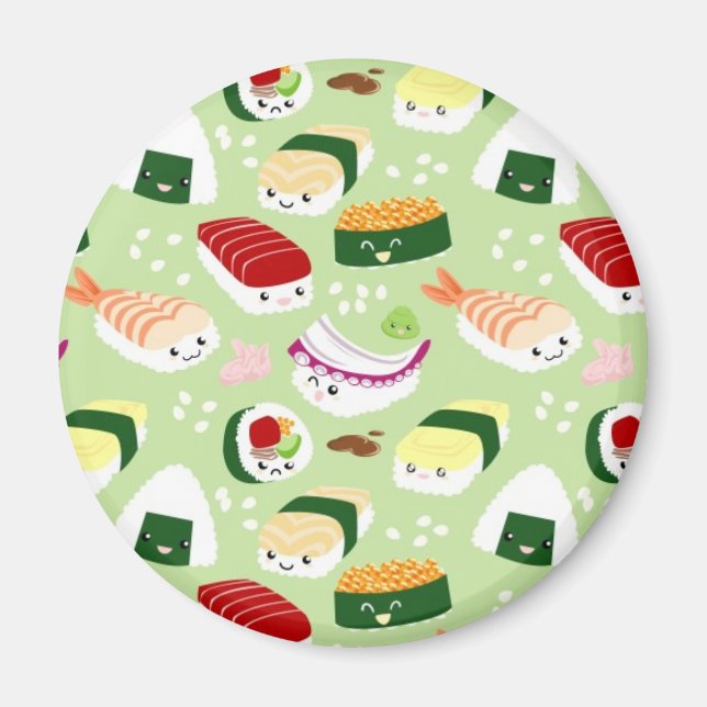 Kawaii Sushi with faces Magnet (Front)
