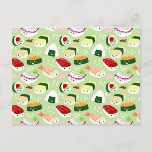Kawaii Sushi with faces Postcard