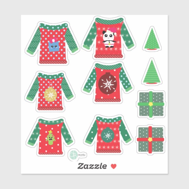 Kawaii Sweats Ugly de Noël Autocollants pour Plann (Feuille)