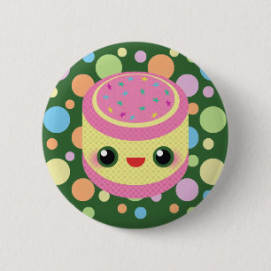 Kawaii  Sweet Custard Cake on Mod Bubble Dots 2 Inch Round Button