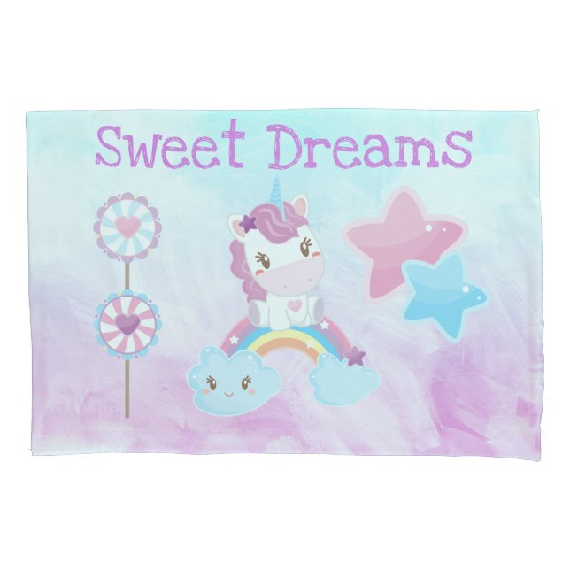 Kawaii Sweet Dreams Unicorn Rainbow Cloud Pillowcase (Front)