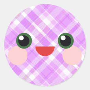 Kawaii Sweet Eyes Adorable Plaid Face Friend Classic Round Sticker
