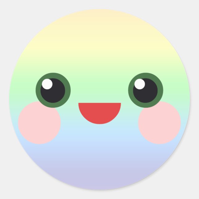 Kawaii Sweet Eyes Adorable Rainbow Face Friend Classic Round Sticker (Front)