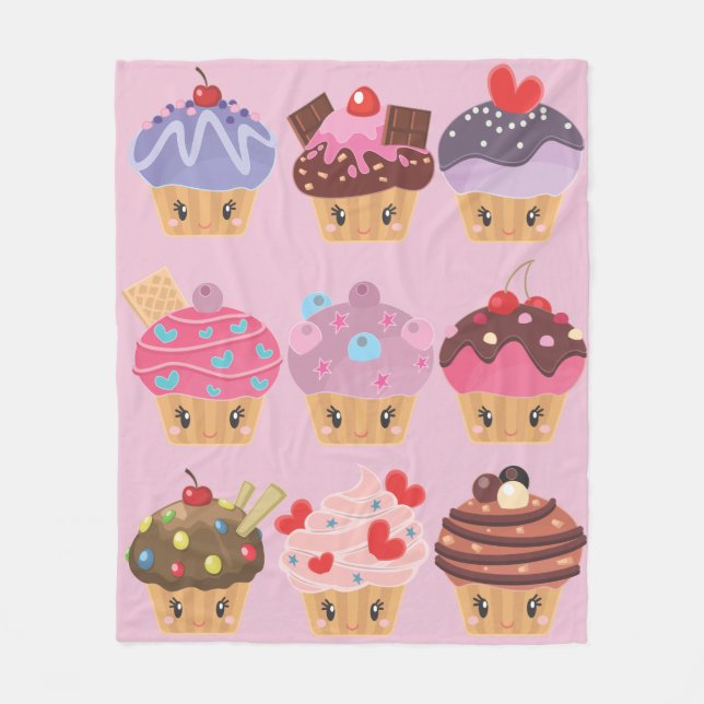 Kawaii Sweet Treats Yummy Cupcakes Fleece Blanket (Front)