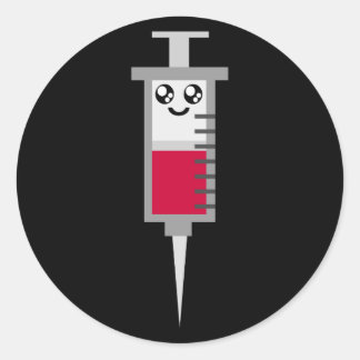 KAWAII SYRINGE SHOT MEDICAL HAPPY FACE CLASSIC ROUND STICKER