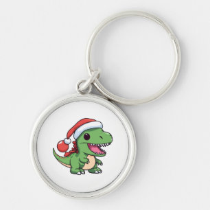Kawaii T-Rex Dinosaur in Christmas Hat Keychain