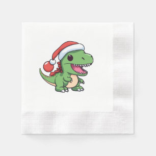 Kawaii T-Rex Dinosaur in Christmas Hat Napkin
