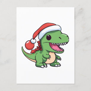 Kawaii T-Rex Dinosaur in Christmas Hat Postcard