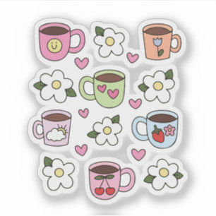 Kawaii tea cup and flowers