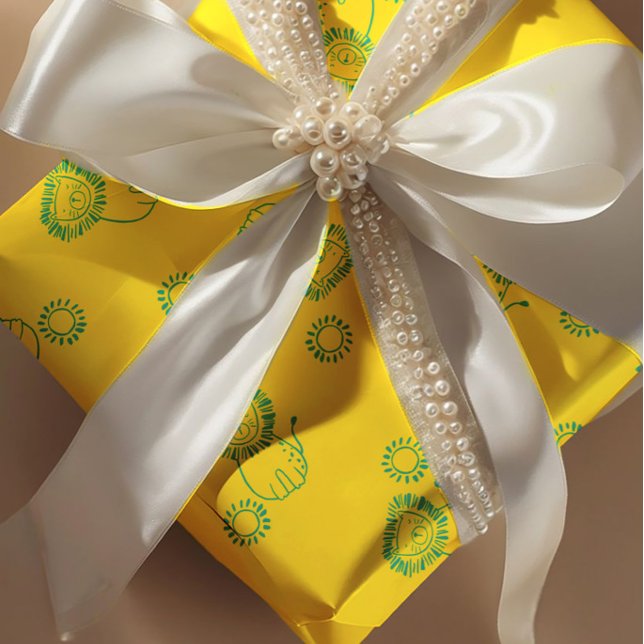 Kawaii Teal Lions & Sunshine – Cute Pattern Wrapping Paper (Creator Uploaded)