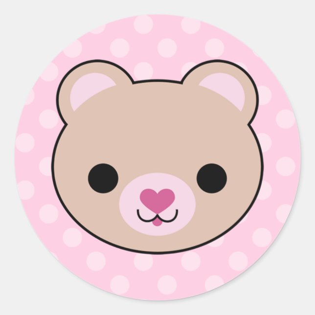 Kawaii Teddy Bear Pink Polka Dots Stickers (Front)