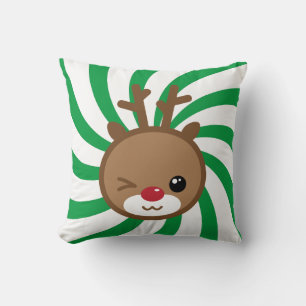 Kawaii the Red Nose Reindeer Throw Pillow
