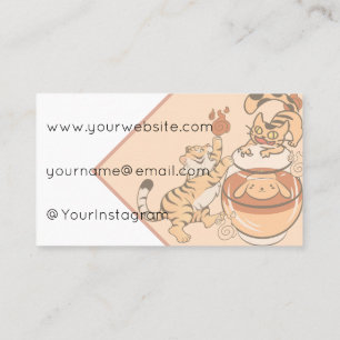 Kawaii Tiger and Nekomata Tea Jar Dog Business Card