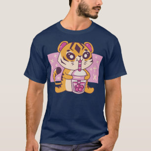 Kawaii Tiger Baby with Boba Tea Cute Japanese Grap T-Shirt
