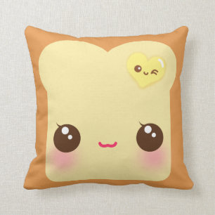 Kawaii toast with cute heart butter throw pillow