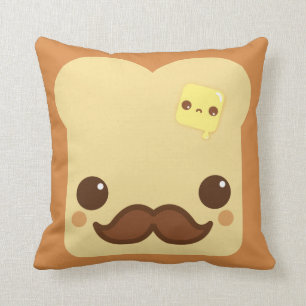 Kawaii toast with moustache and cute butter throw pillow