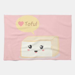 Kawaii tofu asking people to love tofu kitchen towel
