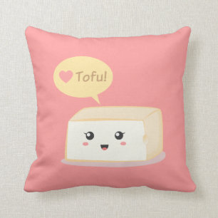 Kawaii tofu asking people to love tofu throw pillow