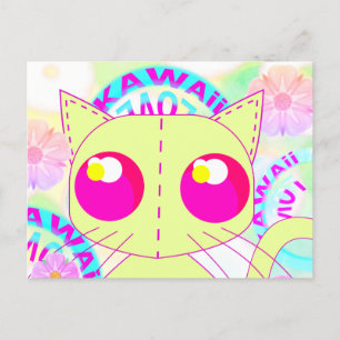 Kawaii toy cat yellow anime illustration postcard