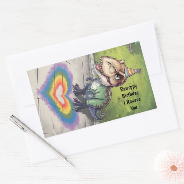 Kawaii trex rainbow hear on sidewalk sticker (Envelope)