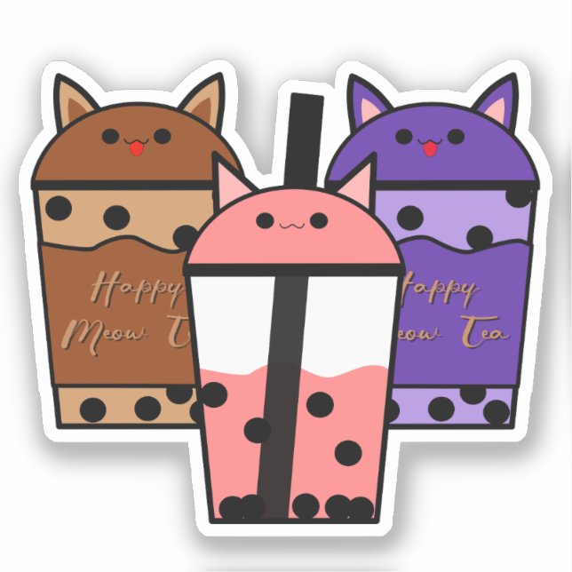 Kawaii Trio Meow Tea Vinyl Sticker (Front)